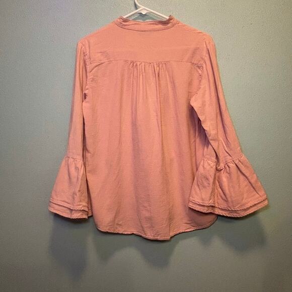 L&B Lucky & Blessed Pink Bell Sleeve Blouse Women’s Medium – Flowy Ruffle Top - Picture 7 of 7